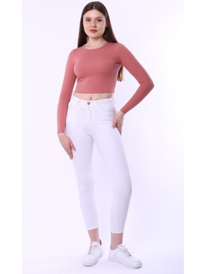 Rooted Kadın Uzun Kol Crop,kaşkorse Fitilli Kumaş % 95 Pamuk %5 Elastan