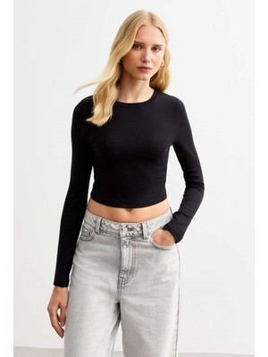 Rooted Kadın Uzun Kol Crop,kaşkorse Fitilli Kumaş % 95 Pamuk %5 Elastan