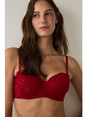 Penti Kırmızı Lotus Sequin Lace Sütyen