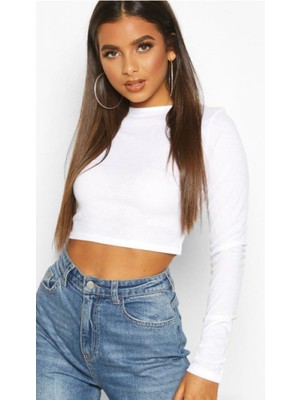 Rooted Kadın Uzun Kol Crop,kaşkorse Fitilli Kumaş % 95 Pamuk %5 Elastan