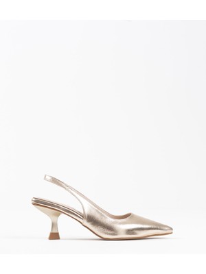 Angelica Kadın Altın Kırışık Rugan Topuklu Ayakkabı