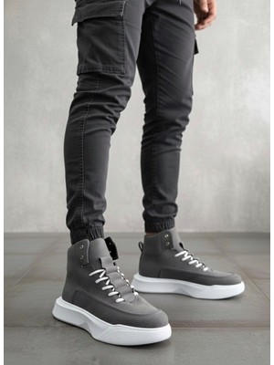 BOA BA0321 Gizli Bağcıklı Erkek Füme Beyaz Taban Spor Bot