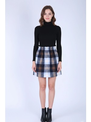 Venilife Ekose Desenli Beli Lastikli Etek