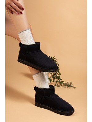 Uway Kadın Kışlık Bot Süet Içi Yünlü Kürklü Ince Tabanlı Bilek Boy Kısa Mini Ug Bot