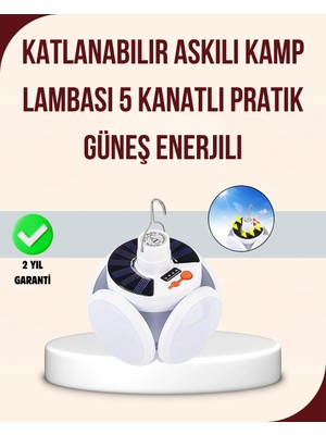 TE Dükkan Buğz Güneş Enerjili USB Şarj Edilebilir 5 Modlu Katlanabilir LED Kamp Işığı