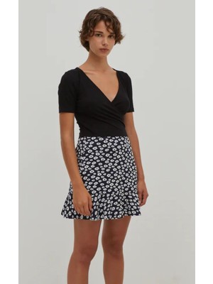 Rooted Kadın V Yaka Crop Fitilli Kaşkorse Bluz