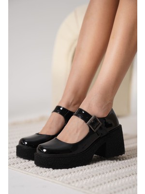 Aurora Store Helen Kadın Siyah Rugan Ayakkabı Orta Topuklu Günlük Kullanım İçin Şık Tasarım