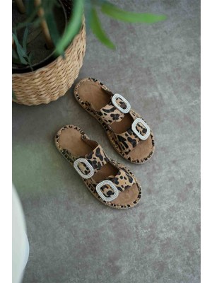 Tyna Süet Leopar Taşlı Kadın Terlik