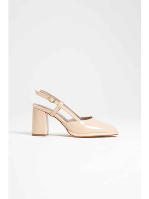 Denma Açık Sarı Rugan Kadın Topuklu Ayakkabı