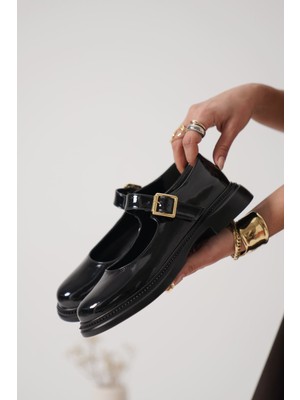 Briana Siyah Rugan Toka Detaylı Mary Jane Ayakkabı