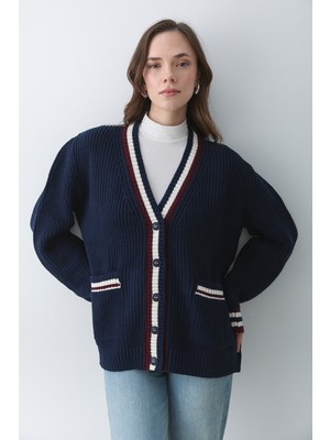 Laluvia Lacivert - Bordo Renkli Cepli Hırka - 241143