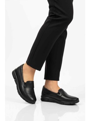 Ayakmod Siyah Hakiki Deri Ortopedik Kadın Casual Ayakkabı 602 Z