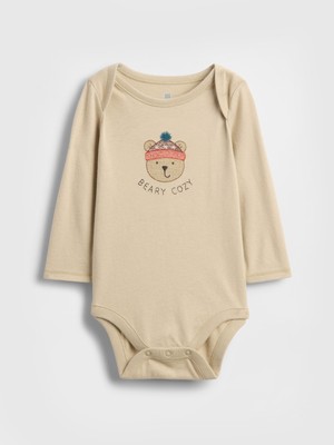 Gap Bebek Koyu Bej First Favorites Organik Pamuk Grafik Bodysuit