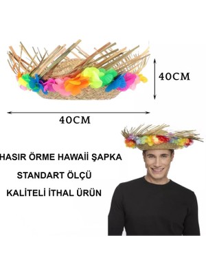 Ronanna Buğz Natural Renkli Püsküllü Örme Hasır Hawaii Şapka