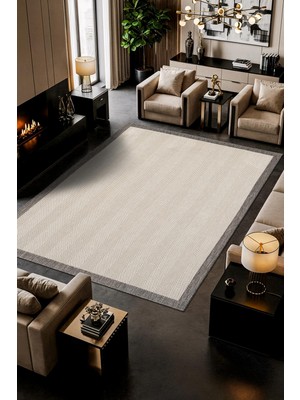 Karmen Halı Zeen ZE001W Beyaz Kolay Temizlenebilir Makinede Yıkanabilir Bordürlü Sisal Mutfak Halısı Pamuk Taban