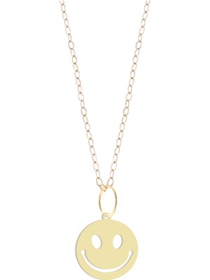 Archin Altın Plakalı 14 Ayar Gülen Yüz Emojisi Motifli Yıl Dönümü Hediyesine Özel Altın KOLYE-807