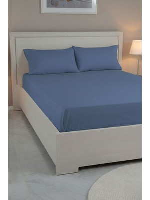 Favora %100 Pamuk Ranforce Premium Çift Kişilik Çarşaf Seti - İndigo