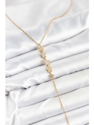 Shopwe 316L Çelik Zincir Gold Renk Yıldız Model Y Kolye