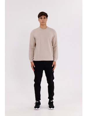 Petek Yüzeyli Bisiklet Yaka Rahat Kalıp Lastik Manşetli Mevsimlik Sweatshirt