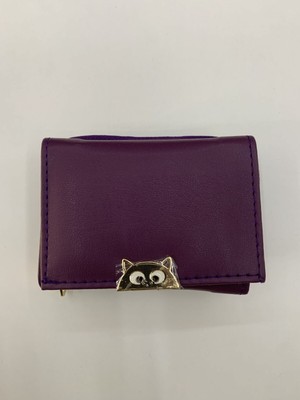 Purpleart Kadın Mini Kedi Detaylı Basic Kağıt Para Bozuk Para ve Kartlık Bölmeli Cüzdan 12X9CM