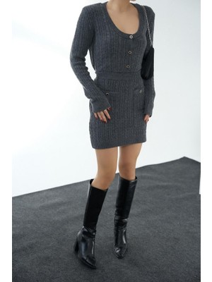 Bosel Saç Örgülü Etekli Takım - Antrasit