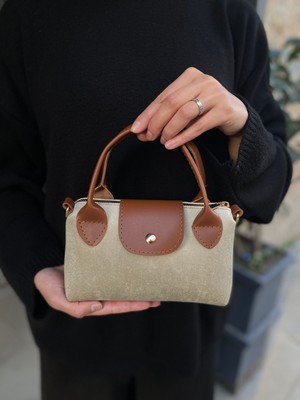 Purpleart Kadın Süet Vizon - Taba Mini El ve Omuz Çantası 13X20CM