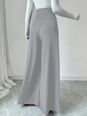 Bosel Kadın Yüksek Bel Düğmeli Geniş Paçalı Ithal Krep Pantolon