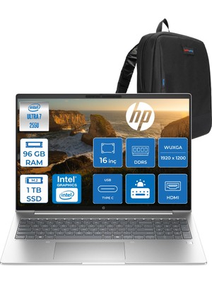 Hp Probook 4 G1I Intel® Core Ultra 7 255U Aı 96GB Ddr5 1tb SSD Intel® Grafik 16" Wuxga (1920 x 1200), IPS,300 Nits Freedos Taşınabilir Bilgisayar C9FY2ETF28+ZETTAÇANTA
