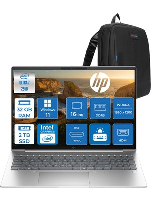 Hp Probook 4 G1I Intel® Core Ultra 7 255U Aı 32GB Ddr5 2tb SSD Intel® Grafik 16" Wuxga (1920 x 1200), IPS,300 Nits WIN11PRO Taşınabilir Bilgisayar C9FY2ETP09+ZETTAÇANTA