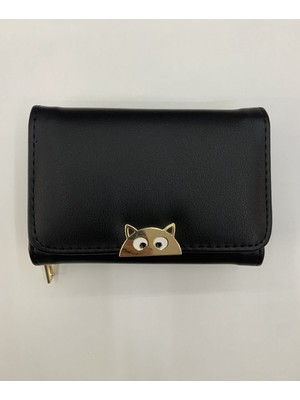 Purpleart Kadın Cüzdanı Orta Boy Kedi Detaylı Kartlık ve Kağıt Para Bölmeli Cüzdan 10X14CM