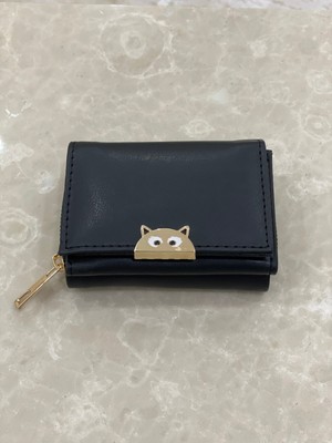 Purpleart Kadın Mini Kedi Detaylı Basic Kağıt Para Bozuk Para ve Kartlık Bölmeli Cüzdan 12X9CM