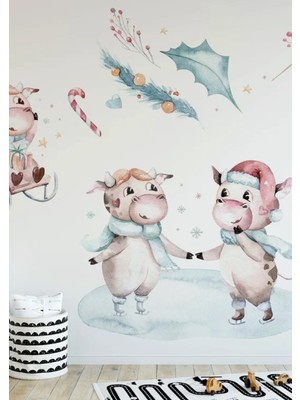 Wallhuman Yılbaşı-Sevimli Yılbaşı Çocuk Bebek Odası Sticker Seti , Yılbaşı Süsü Yeni Yıl Kış Konsepti