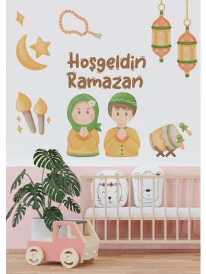 Wallhuman Hoşgeldin Ramazan Bayramı Yapışkanlı Sticker Duvar Cam Dolap Çıkartması Süsü