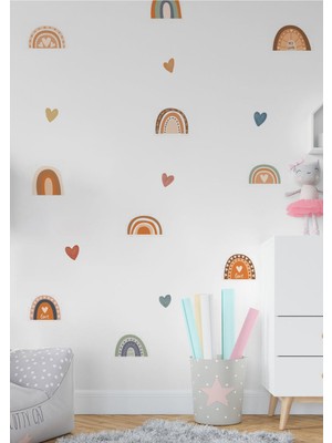 Wallhuman Aşık Kalpler ve Gökkuşakları Çocuk Odası Duvar Stickerı