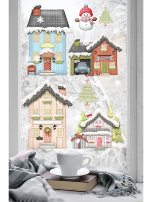 Wallhuman Noel Kasabası Yılbaşı Cam Süsleme Stickerı