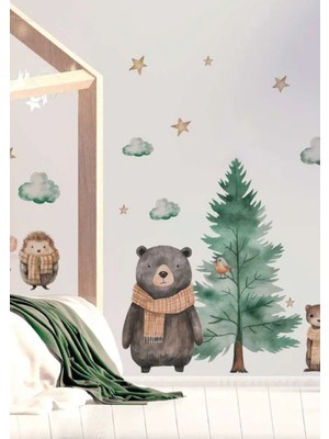 Wallhuman Ayılı Gece Ormanları Çocuk Odası Duvar Stickerı