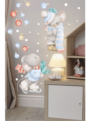 Wallhuman Kış Fareleri Yılbaşı Süsü Cam ve Duvar Stickerı