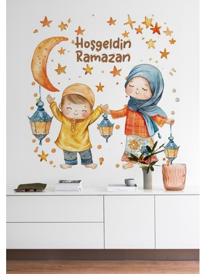 Wallhuman Hoşgeldin Ramazan Bayramı Yapışkanlı Sticker Duvar Cam Dolap Çıkartması Süsü