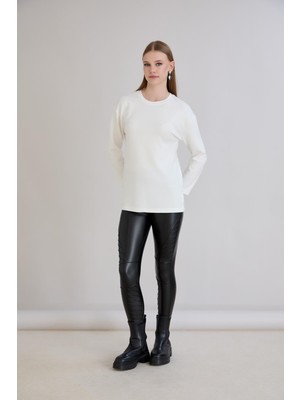 Sortie Collection Yırtmaçlı Bisiklet Yaka Uzun Kol Penye Ekru