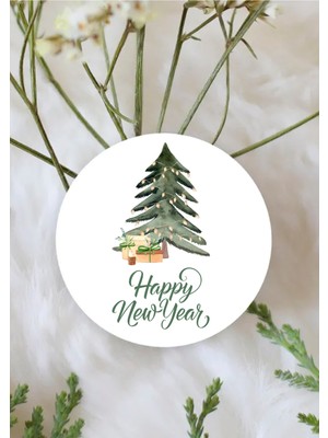 Wallhuman Yılbaşı Temalı Happy New Year  Hediye Paketi Sticker 20 Adet (Yeşil Çam Ağacı Happy New Year)