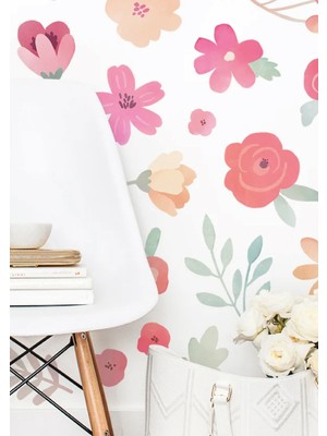 Wallhuman Pembe Çiçekler Çocuk Odası Duvar Stickerı
