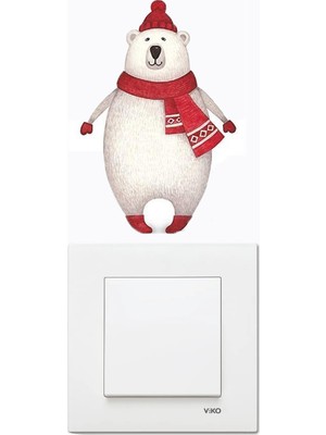 Wallhuman Priz-Şapkalı Kutup Ayısı Çocuk Odası Stickerı