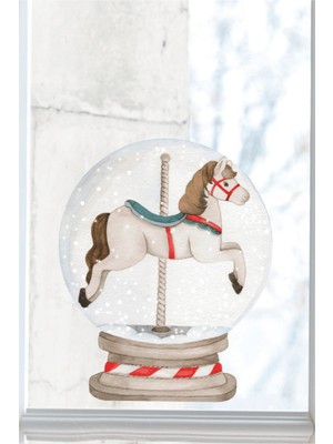 Wallhuman Atlı Kar Küresi Yılbaşı Süsü Çocuk Odası Cam Stickerı