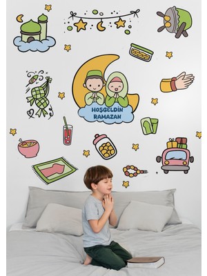 Wallhuman Hoşgeldin Ramazan Bayramı Yapışkanlı Sticker Duvar Cam Dolap Çıkartması Süsü