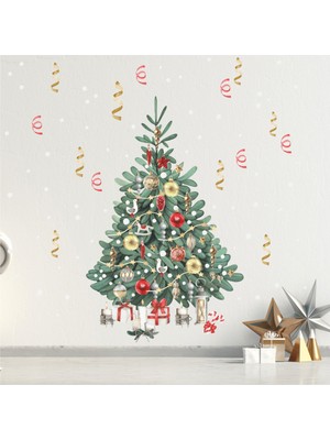 Wallhuman Yılbaşı-Noel Ağacı Çocuk Bebek Odası Sticker Seti , Yılbaşı Süsü Yeni Yıl Kış Konsepti