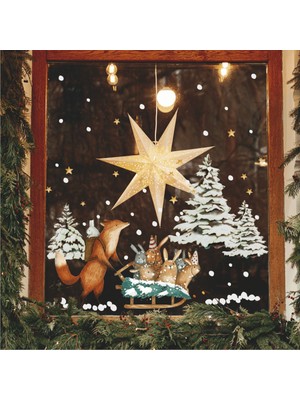 Wallhuman Yılbaşı-Tilki ve Tavşanlar Çocuk Bebek Odası Sticker Seti , Yılbaşı Süsü Yeni Yıl Kış Konsepti