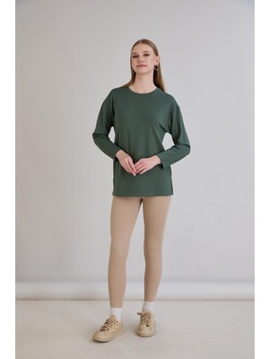 Sortie Collection Yırtmaçlı Bisiklet Yaka Uzun Kol Penye Haki