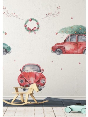 Wallhuman Yılbaşı-Noel Arabaları Çocuk Bebek Odası Sticker Seti , Yılbaşı Süsü Yeni Yıl Kış Konsepti