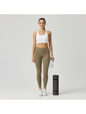 Sortie Collection Kadın Yanı Dikişsiz Yüksek Bel Haki Renk Basic Tayt