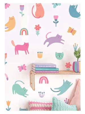 Wallhuman Şirin Kediler Çocuk Odası Duvar Stickeri